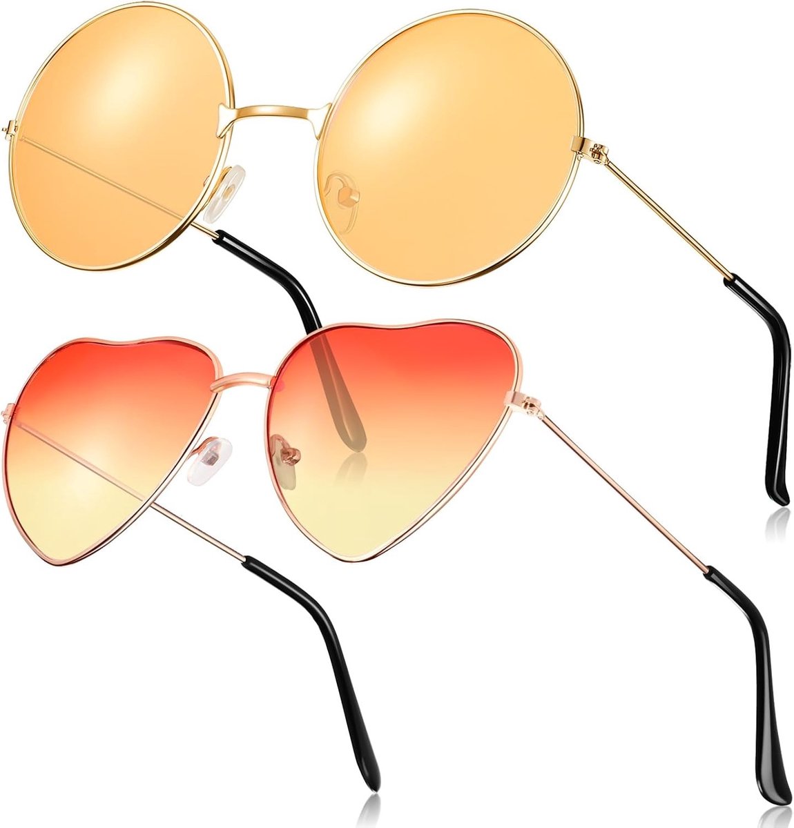 Retro Hippie Zonnebrillen - 2 Pairs Kleurrijke Zonnebrillen voor Verkleedkostuums - Unisex Mode Accessoire voor Feestjes en Festivals