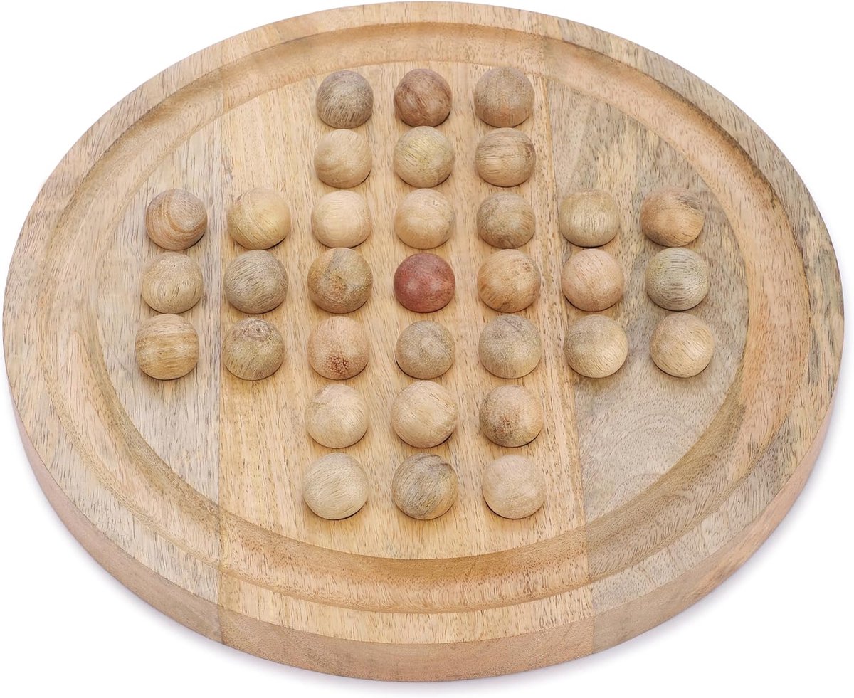 Houten Solitaire Spel – Handgemaakt Decoratief Bordspel, Klassiek Gezelschapsspel voor Kinderen & Volwassenen – Educatief Tafelspel, Speelgoed & Woondecoratie, 27,5 cm