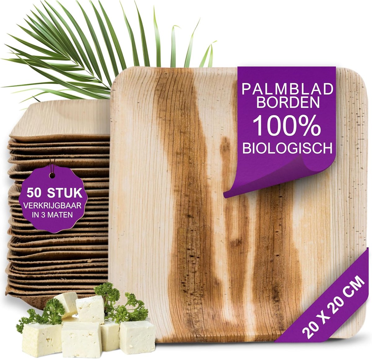 Palmblad Bord – 50x Vierkant Bord 20x20cm - Composteerbaar Eersteklas