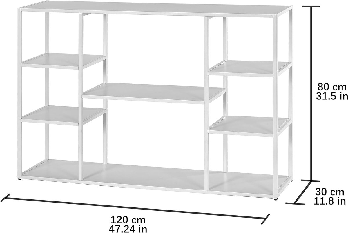 Metalen consoletafel met 8 planken, lange ingangstafel, smalle