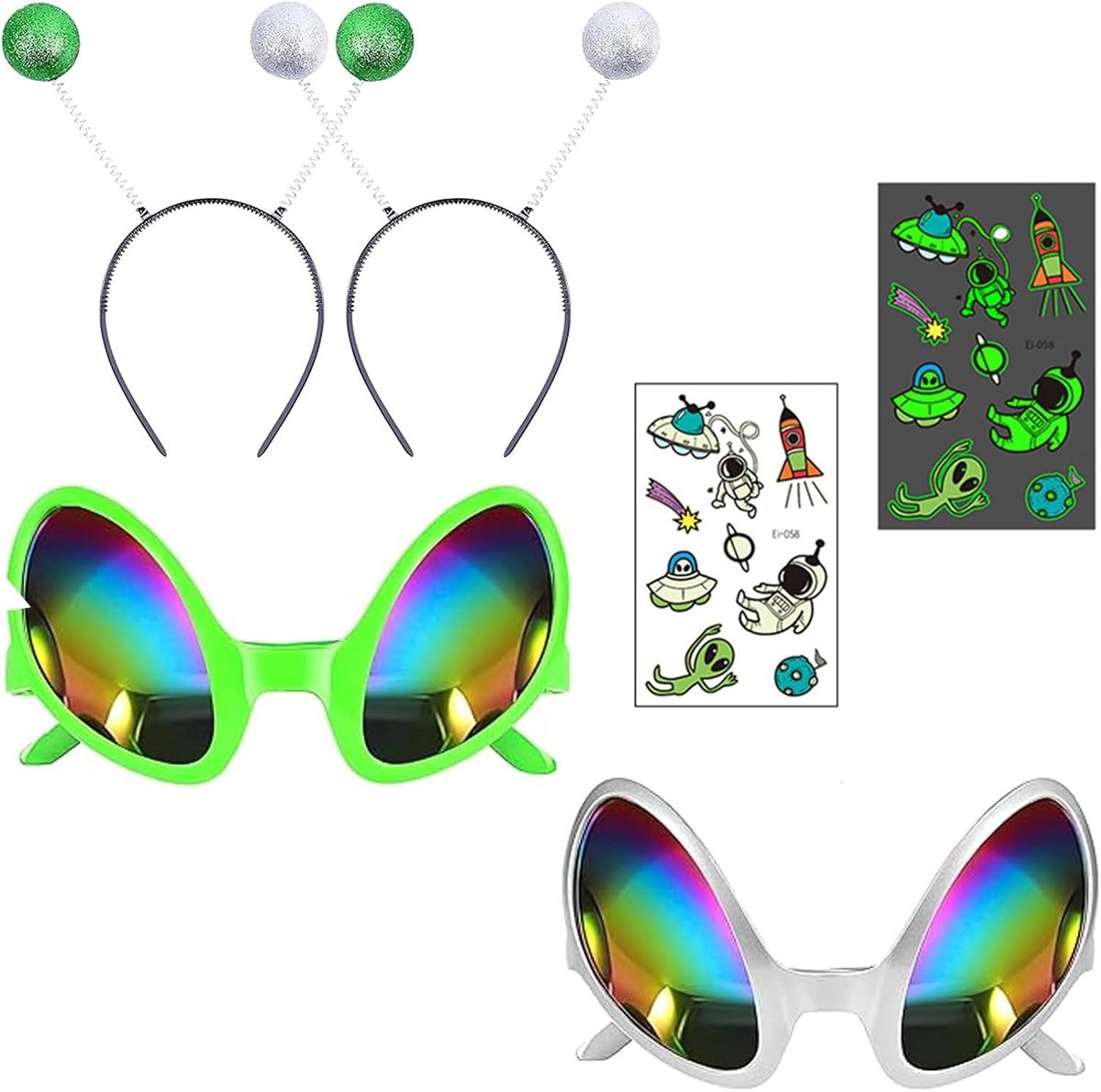 4 stuks Alien kostuum voor kinderen, met tattoo-stickers, buitenaards