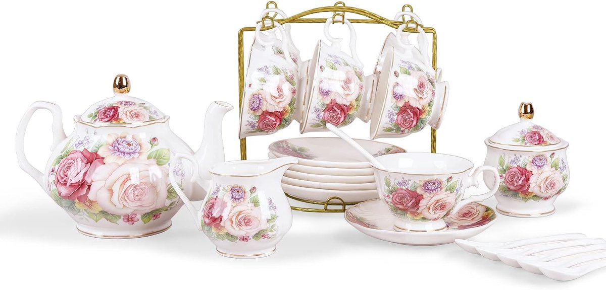 fanquare Europese Porselein Koffie Set, Roze Vrouwen Thee Set, Bone