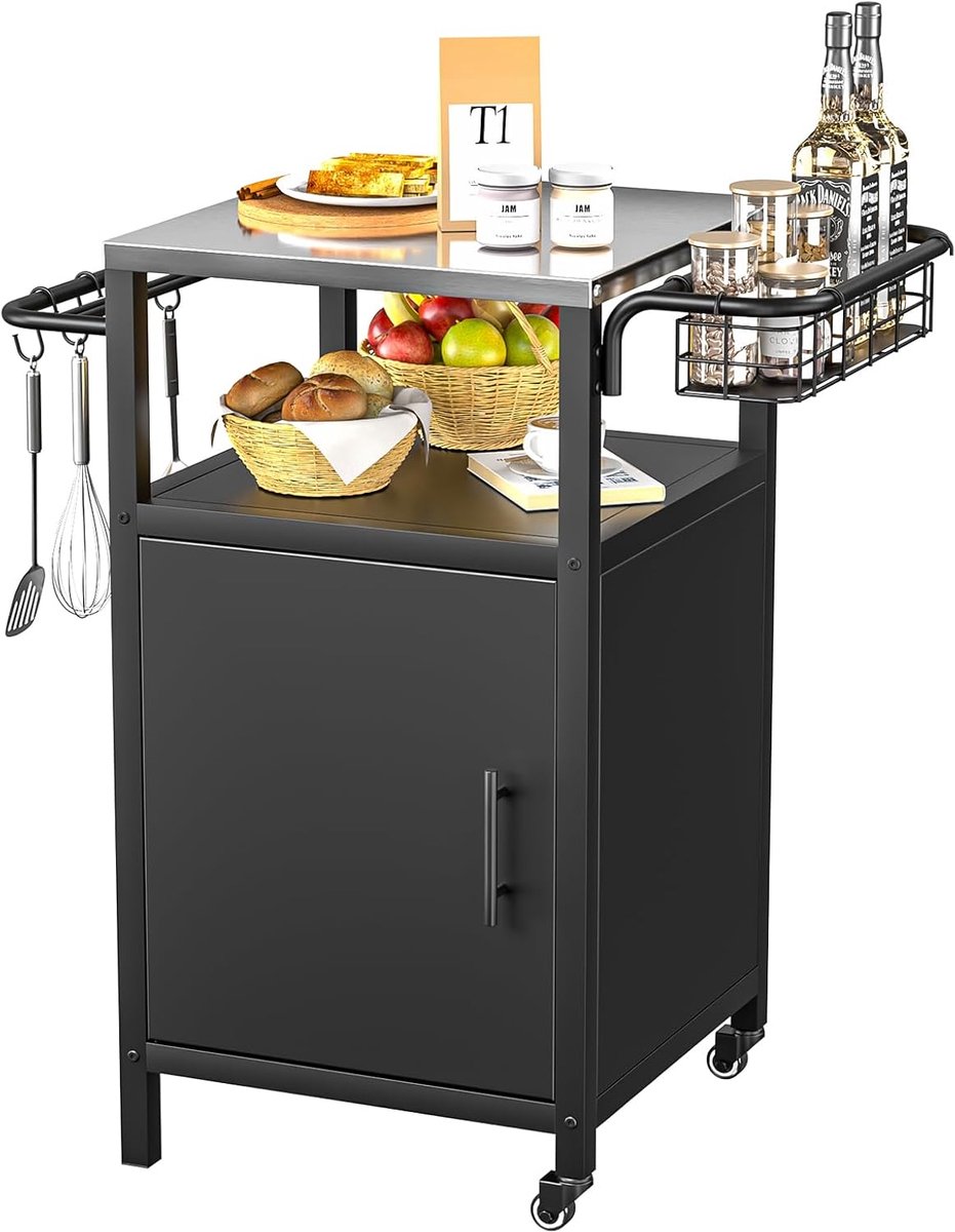 grillwagen, 3 etages, grilltafel voor buiten met kast, outdoorkeuken