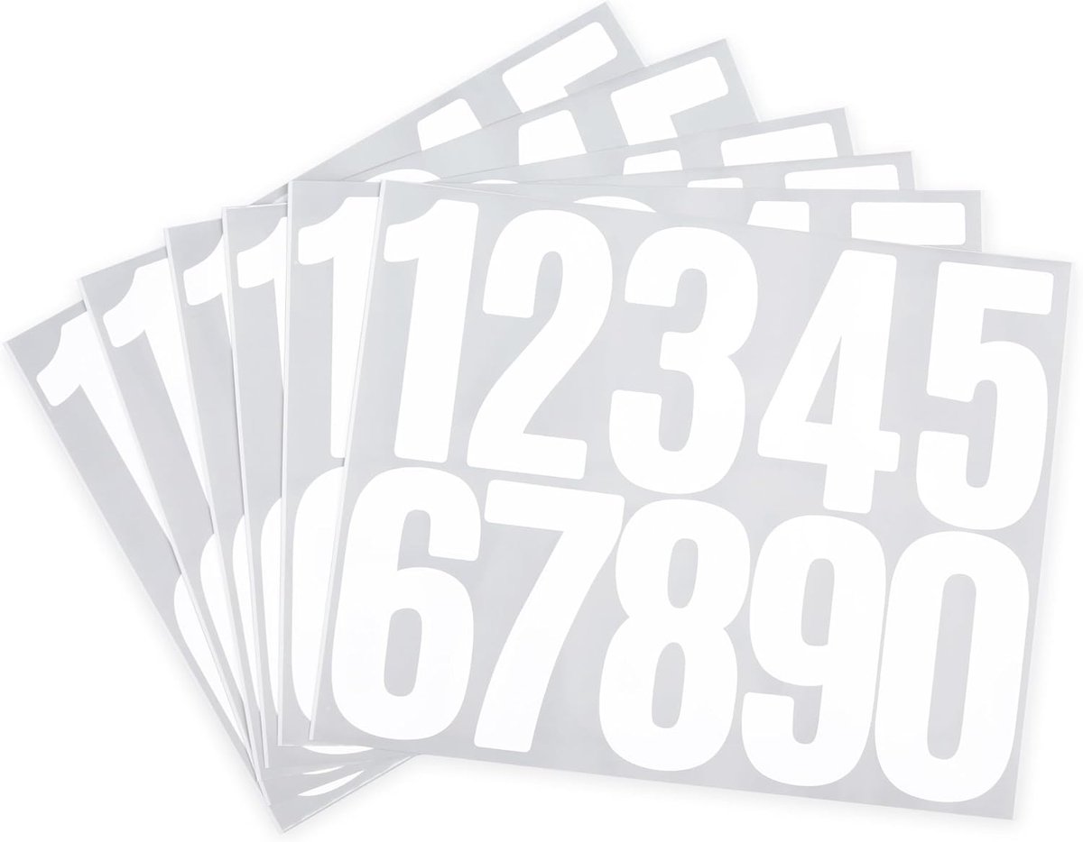Brievenbusnummers: 6 vellen nummerstickers - waterdicht en