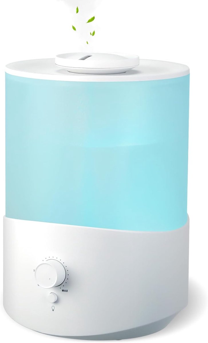 Luchtbevochtiger, 2,5 l, wit, diffuser voor etherische oliën, tot 28 uur, topvulling, mondstuk 360 graden voor planten, woonkamer, luchtbevochtiger voor aromatherapie, automatische uitschakeling