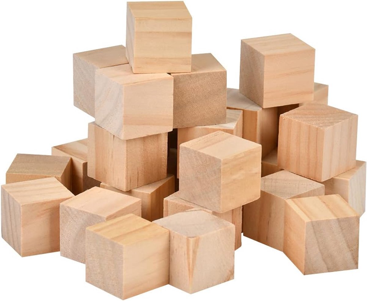 Houten blokjes van 1 x 1 cm, onafgewerkte houten blokken voor