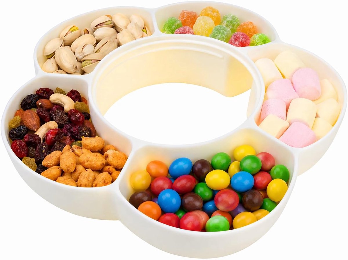 Siliconen dienblad met vakken voor snacks en fruit, herbruikbare en duurzame serveerplaat, multifunctionele container voor feestjes, picknicks en thuis