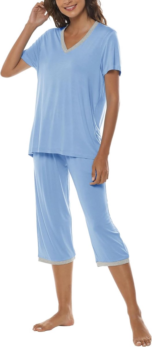 Pyjamaset voor dames, bamboe, korte mouwen, nachtkleding, zomer