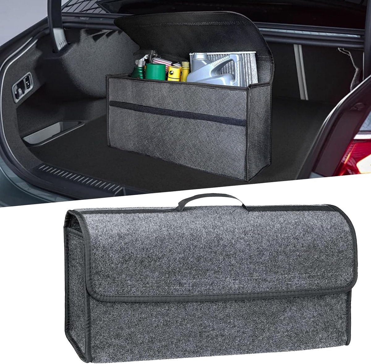 HIAHXC Opbergtas voor kofferbak, opvouwbare organizer, antislip vilten opslag, opgeruimde tas, auto-gereedschap en - ShopVlot
