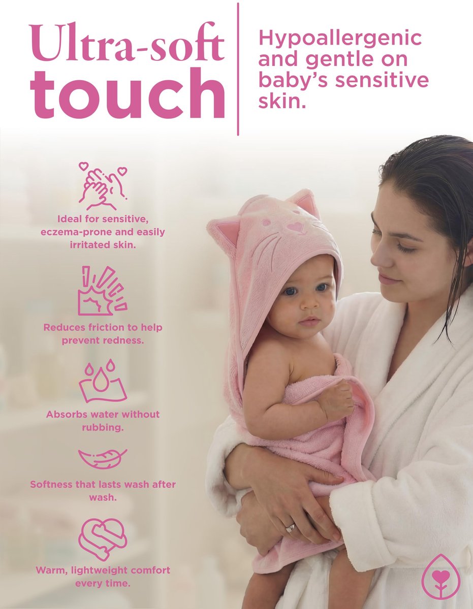SnelShoppen - Babybadhanddoek Bamboe Capuchon 89x89 cm Zacht Absorberend Roze Dierendesigns 0-3 Jaar Origineel Cadeau Voor Vaders Moeders Baby Essenti