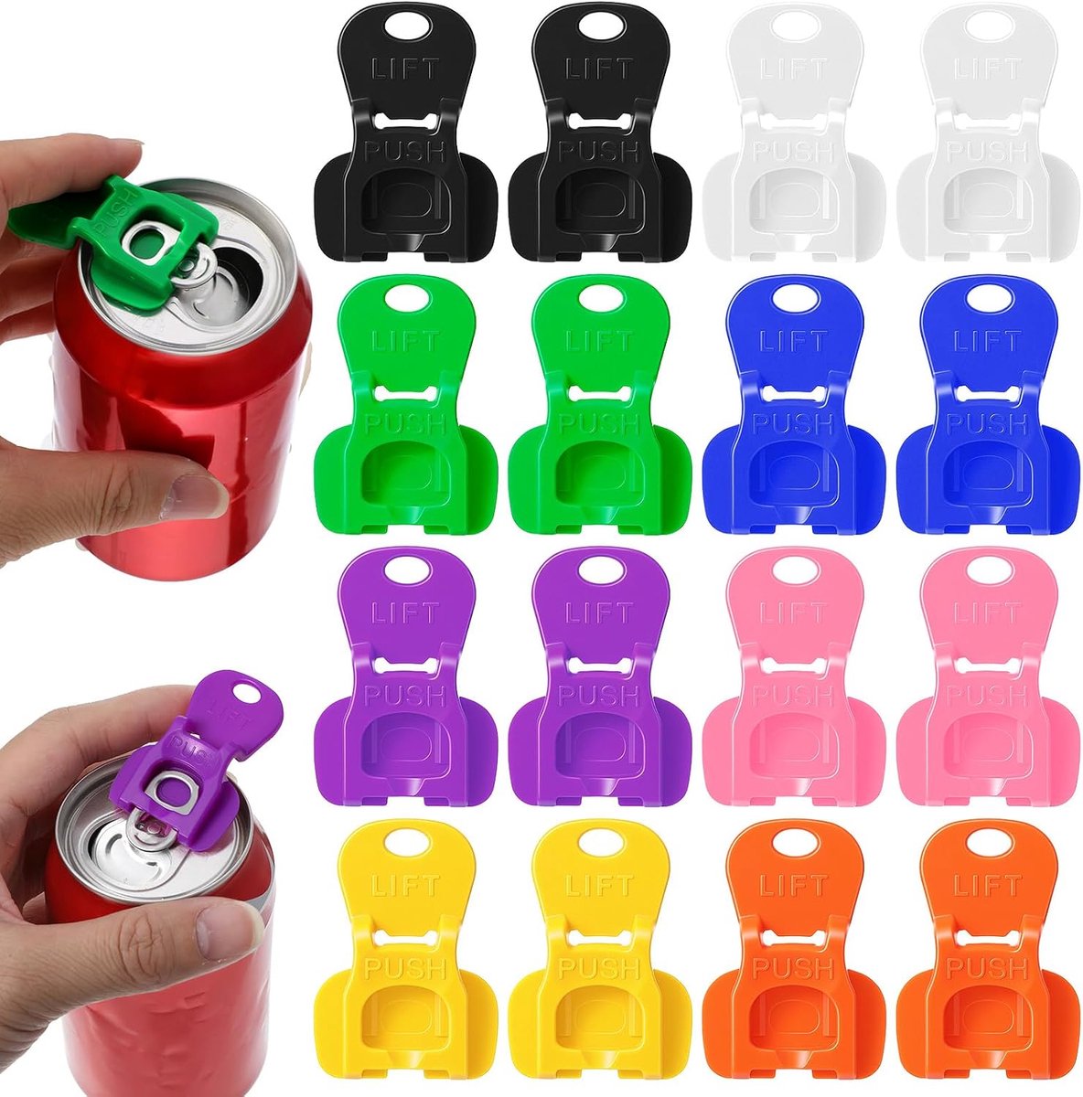 16 stuks blikopener, bliksluiting, drankblikjes meerkleurig