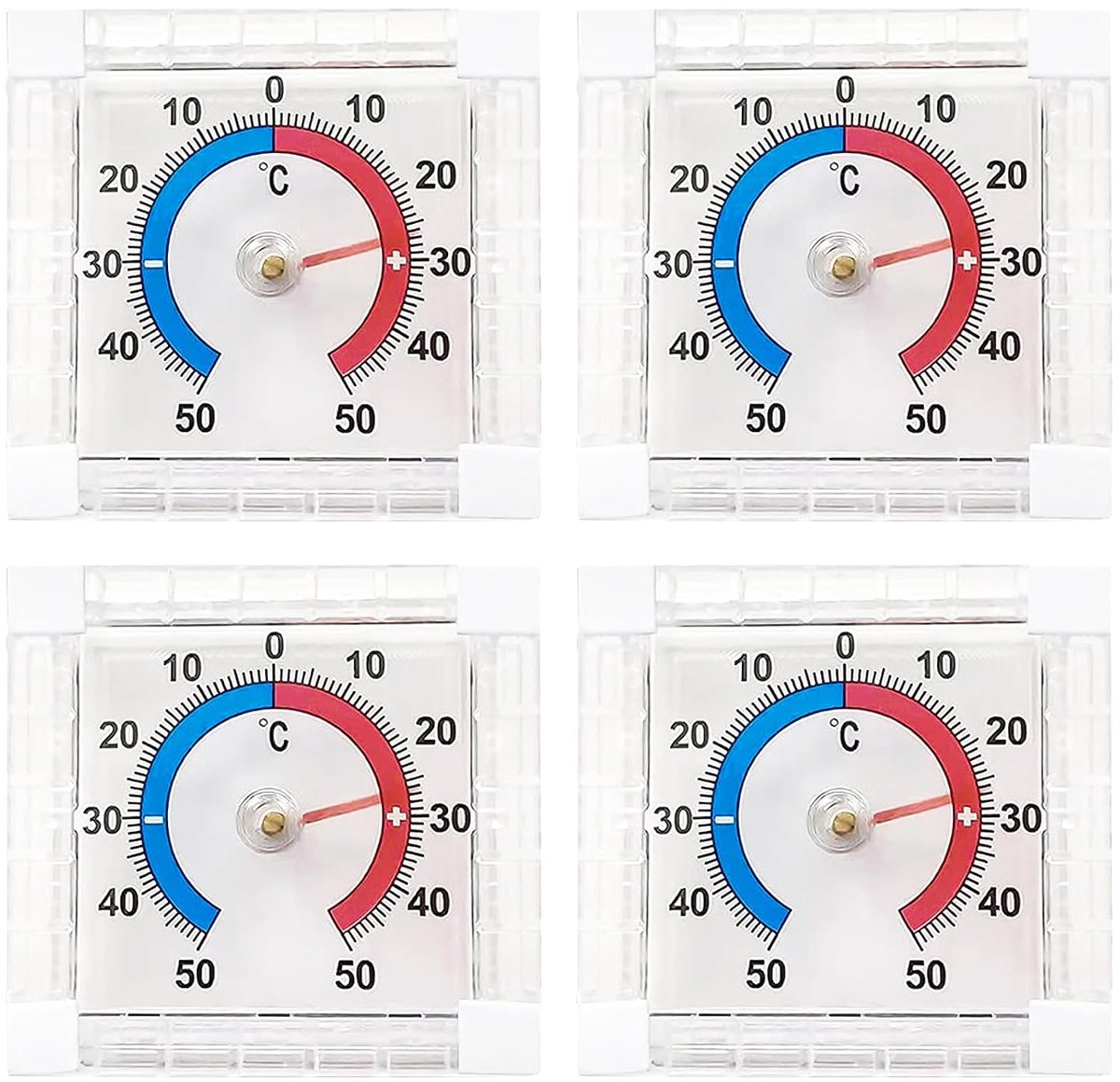 4 stuks raamthermometers voor buiten, zelfklevend, van kunststof, buitenthermometer, raamthermometer voor buiten, temperatuurbereik van -50 °C tot 50 °C, voor nauwkeurige temperatuurmeting voor