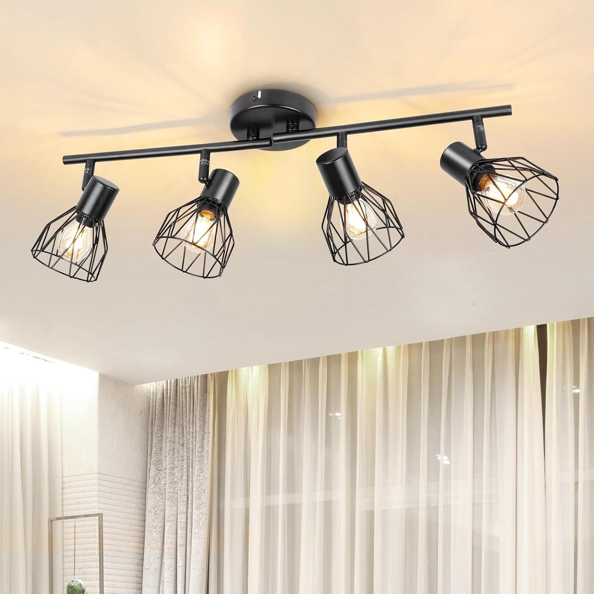 Plafondspot 2 Lampen, e14 led vintage Spot light 350 ° Draaibare plafondspot, Metalen LED plafondlamp zwart voor Binnen Hal Woonkamer Winkel Slaapkamer keuken