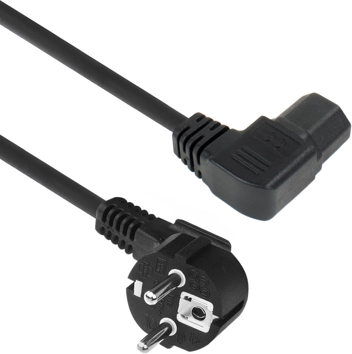 Cee7/7 naar C15 stroomkabel (haaks, links), 1 m met C15 zwart