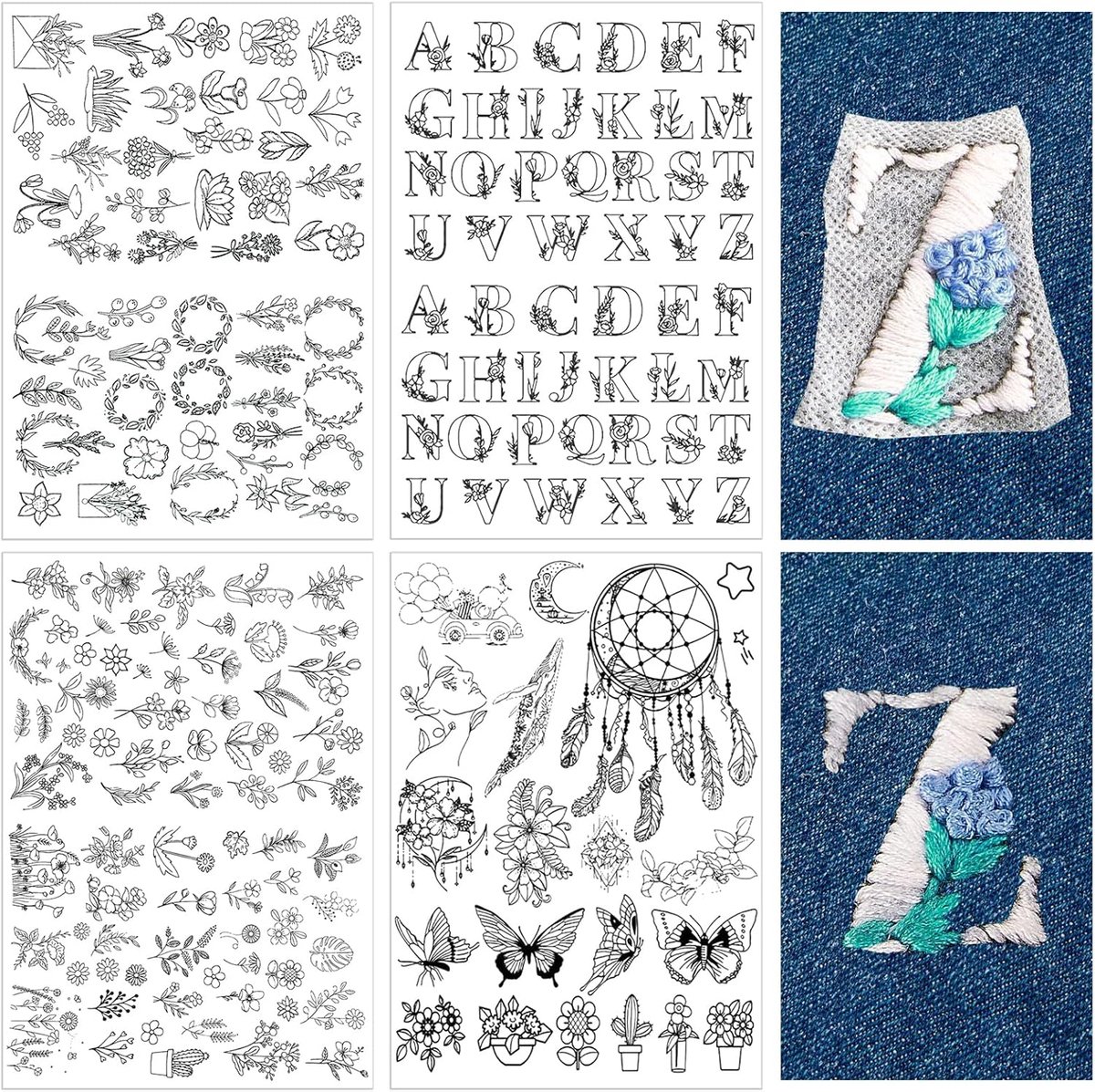 200 stuks stabilisator, in water oplosbaar, borduursjablonen, oplosbaar, handnaaistabilisatoren, oplosbaar papier, met voorgedrukte bloemen en bladeren voor beginners