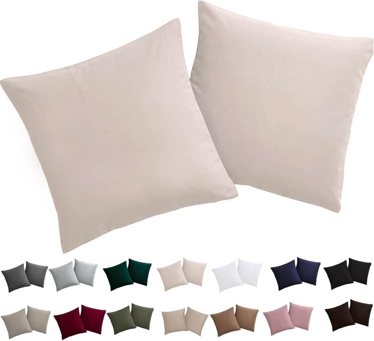 Set van 2 Kussenhoezen 40 x 40 cm in Beige, 100% Microvezel, Kreukvrij en Met Rits, Ideaal voor Thuisdecoratie