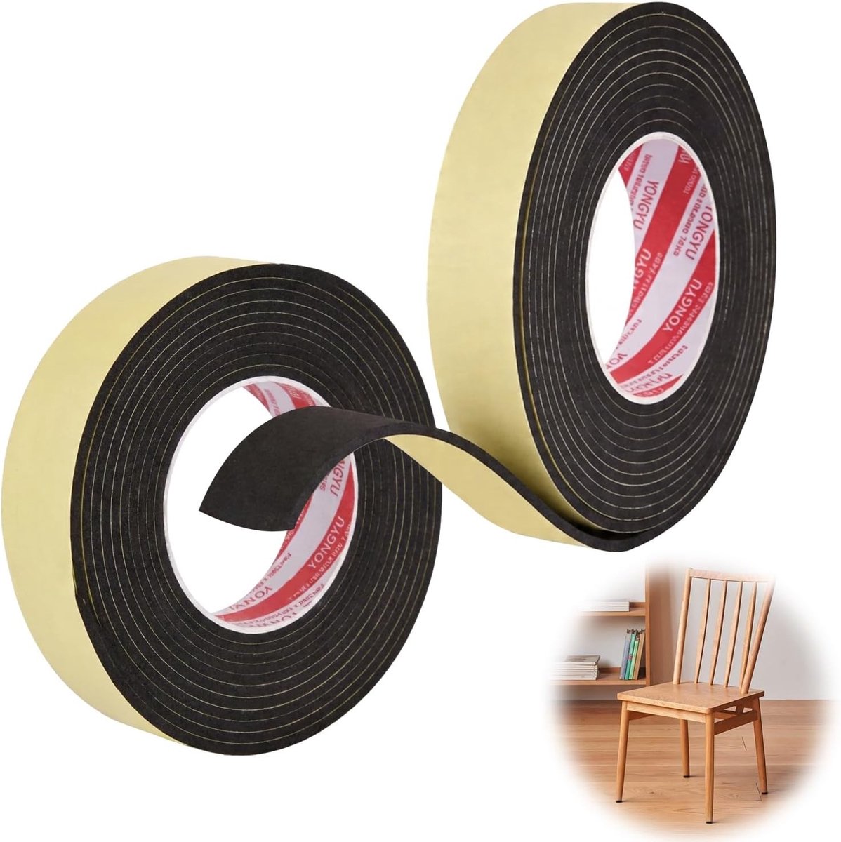 Zelfklevende Schuimtape voor Afdichting, Tochtstrip en Geluidsisolatie - 2 Rollen van 5m x 20mm, Ideaal voor Ramen en Deuren, Schokabsorptie en Snijdbaar