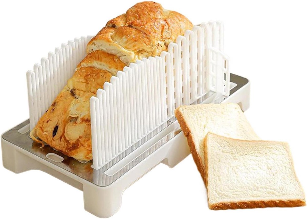 Broodsnijmachine Opvouwbaar - Brood Snijder - Gelijkmatig Snijden - Verstelbare Breedte - 34x19x14 cm - Wit