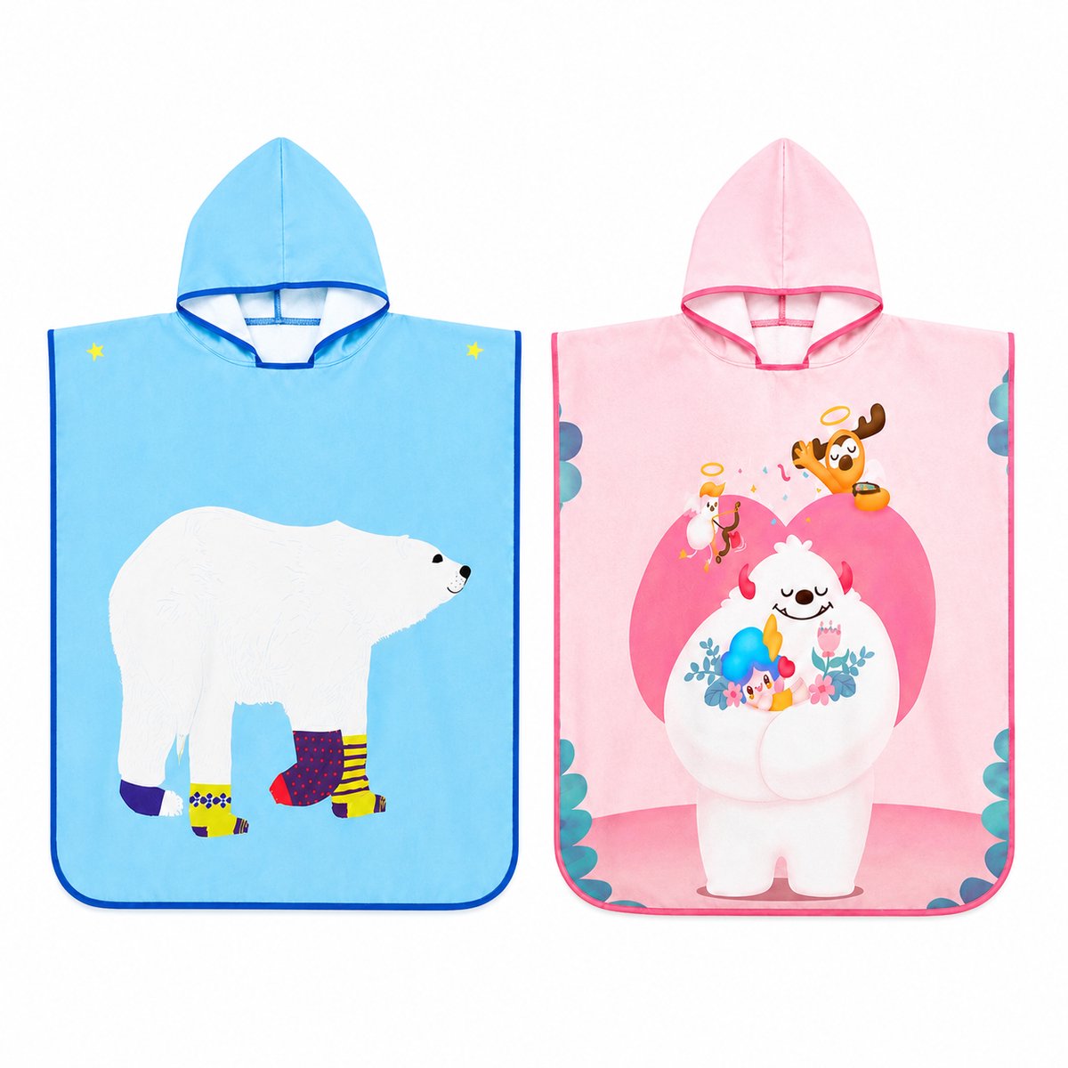 Gloovon® Kinderbadponcho met Capuchon - Sneldrogend & Absorberend - Microvezel Badcape voor Kinderen - Beer Design - 80x80 cm - Roze