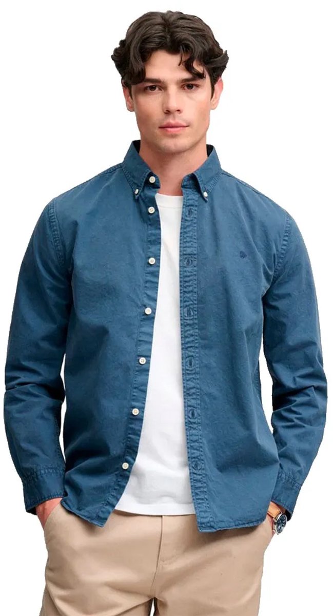 Superdry Garment Dyed Overhemd Relaxed Pasvorm Heren Lange mouwen shirts Verweerd Leisteenblauw