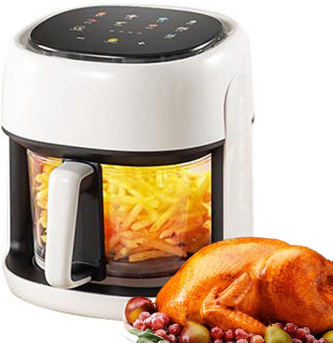 Luchtfriteuse - Airfryer Frituurpan - Snelle Maaltijden - Panoramische Mand - 45 Liter - Zilver