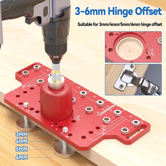 Plankjespen Jig & 35 mm Scharnier Jig Twee-in-Één, Plankjespen Boor Jig met 5 mm en 1/4" Boorkoppen, Kast Scharnier Jig Boor Gatenpunser Boor Gat Boor Gids — afbeelding 2