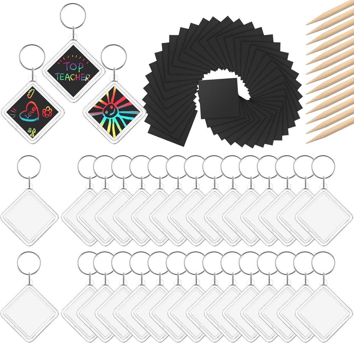 82 Stuks Kras Sleutelhanger Set Krassen Sleutelhanger Krassen Voor Ambachten en Kunst Regenboog Papier Acryl Voor Feesttasvullers en Knutselbenodigdheden