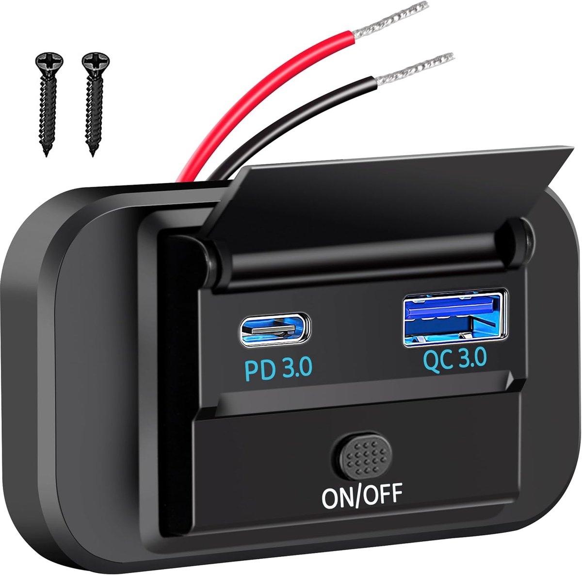 Dubbele USB-aansluiting voor autolader, 12 V/24 V, USB-paneel, oplaadbus 20 W PD3.0 en QC3.0, 18 W, USB voor campers, boten en marine-motorfietsen 67 x 38 x 17 mm