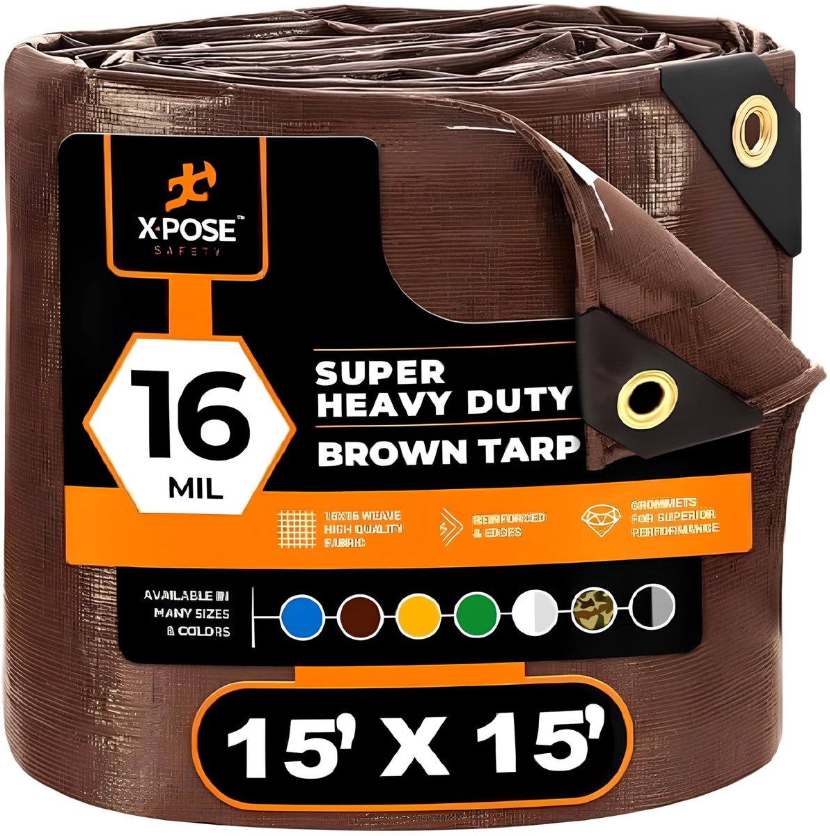 SnelShoppen - 15' x 15' Super Zware Duty 16 Mil Bruin Poly Dekzeil - Waterdicht, UV-bestendig, Scheur- en Scheurbestendig met Doorvoertules en Verster