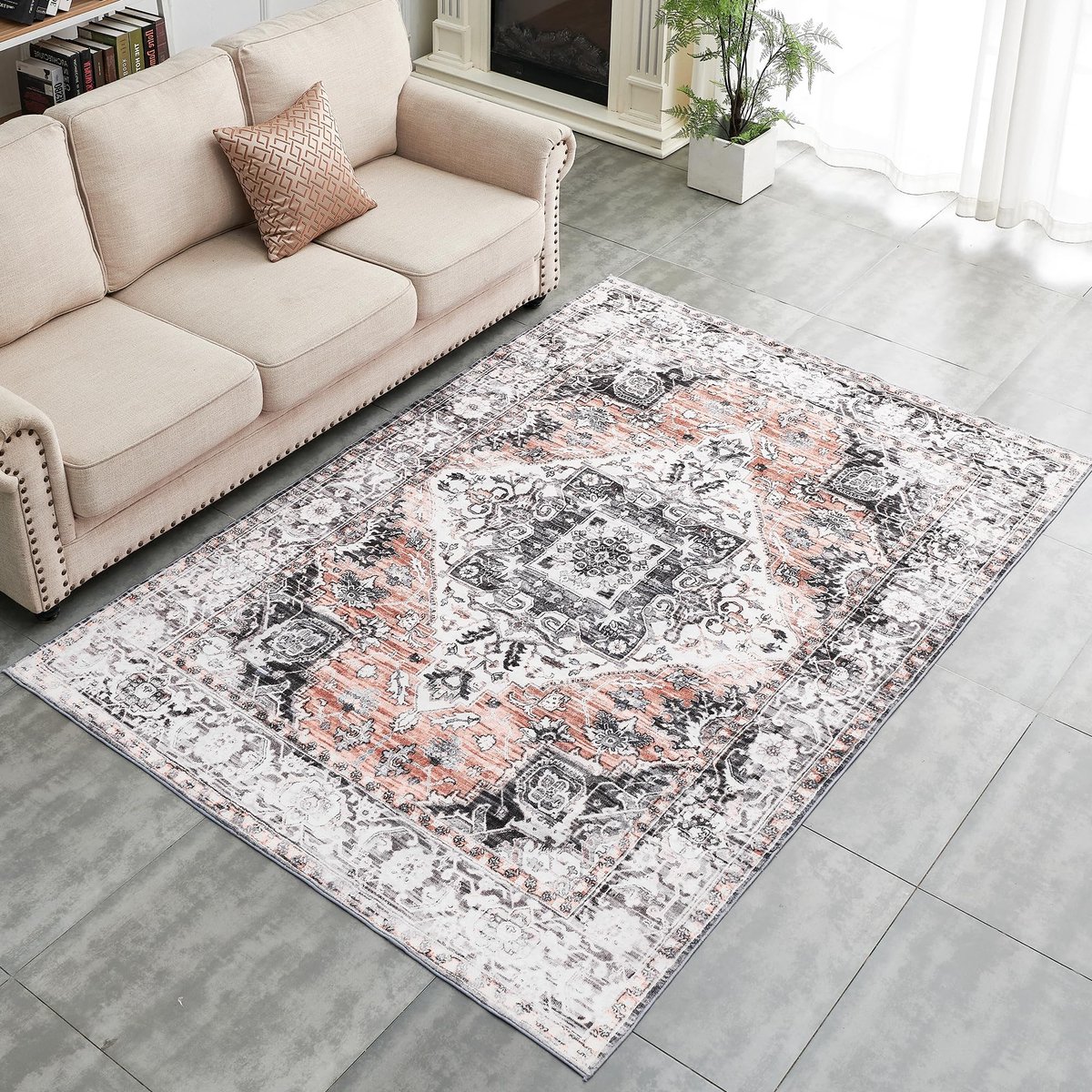 Omgoods - Wasbare Non-Slip Vloerkleed voor Woonkamer en Slaapkamer - Bohemian Patroon 80 x 150 cm Oranje