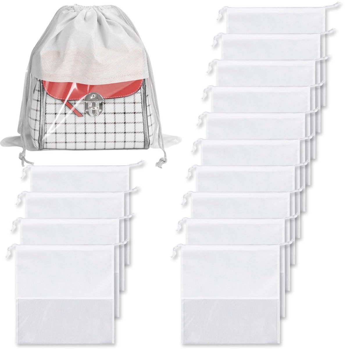 Omgoods - 15 Pcs Handtas Beschermhoezen, 35cm - Stofvrije Organizer met Doorzichtig Venster