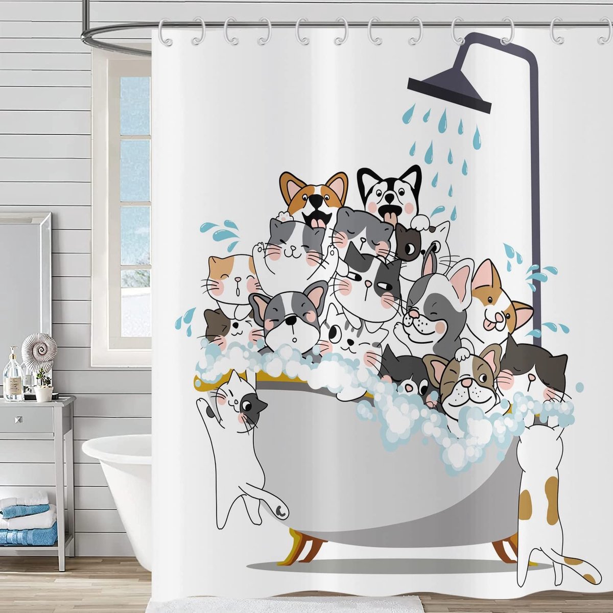 Omgoods - Grappig Douchegordijn met Cartoon Dieren 180 x 200 cm Waterdicht