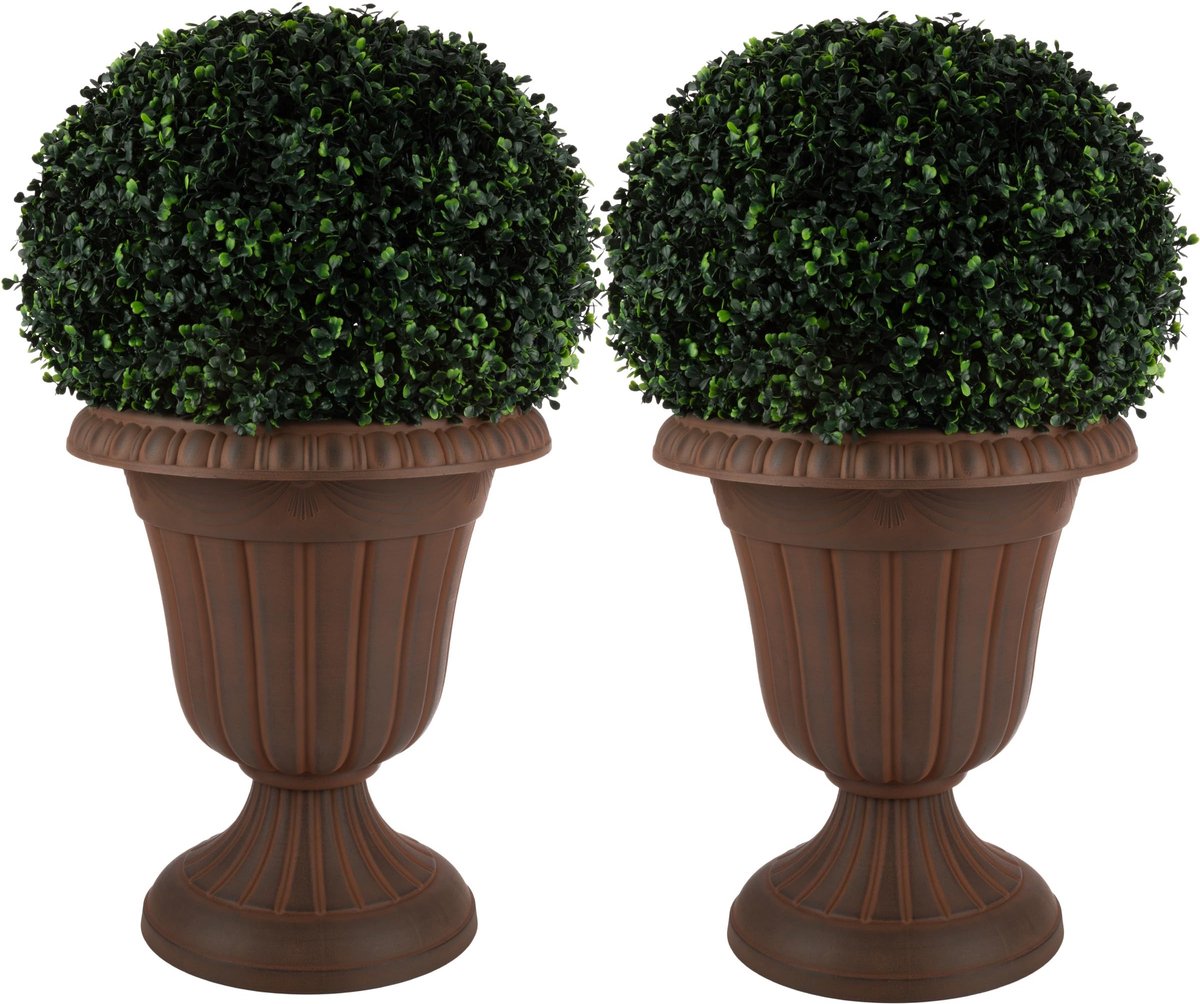 Omgoods - Pure Garden Buitenplanters Set van 2 - 16x18 Inch Urn Plantenbakken in Bruin