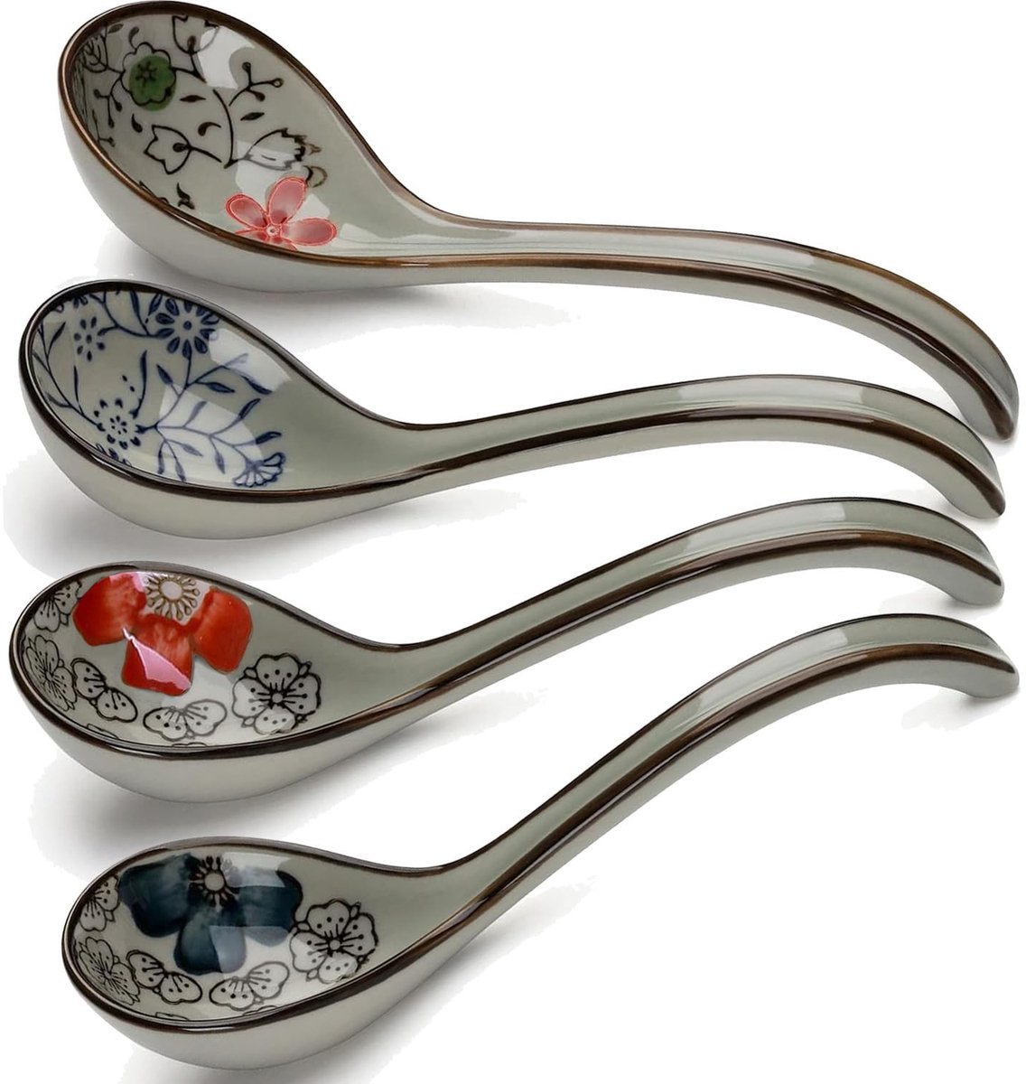 Omgoods - Set van 4 Aziatische Ceramische Soeplepels - Japanse Ramen Lepels voor Diverse Gerechten