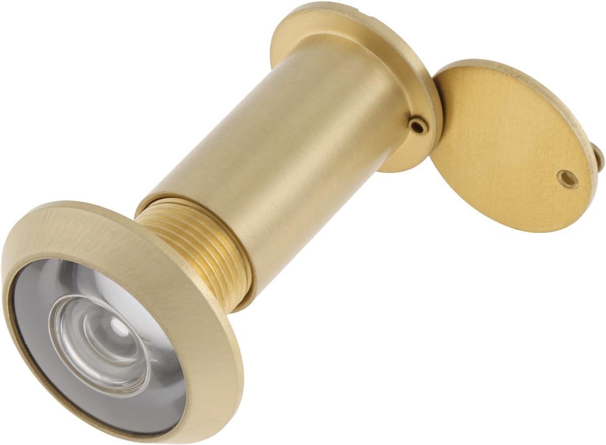 Deurkijker, 200 graden messing kijkgat met 16 mm diameter en privacy cover voor deuren van 35 tot 55 mm (goud)