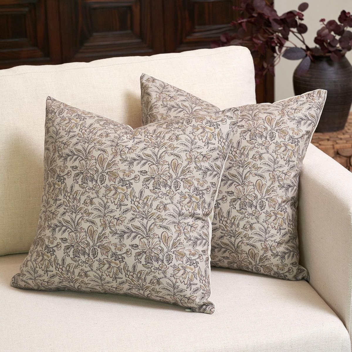 Omgoods - Set van 2 Vintage Bloemen Kussenslopen - 45.7x45.7 cm