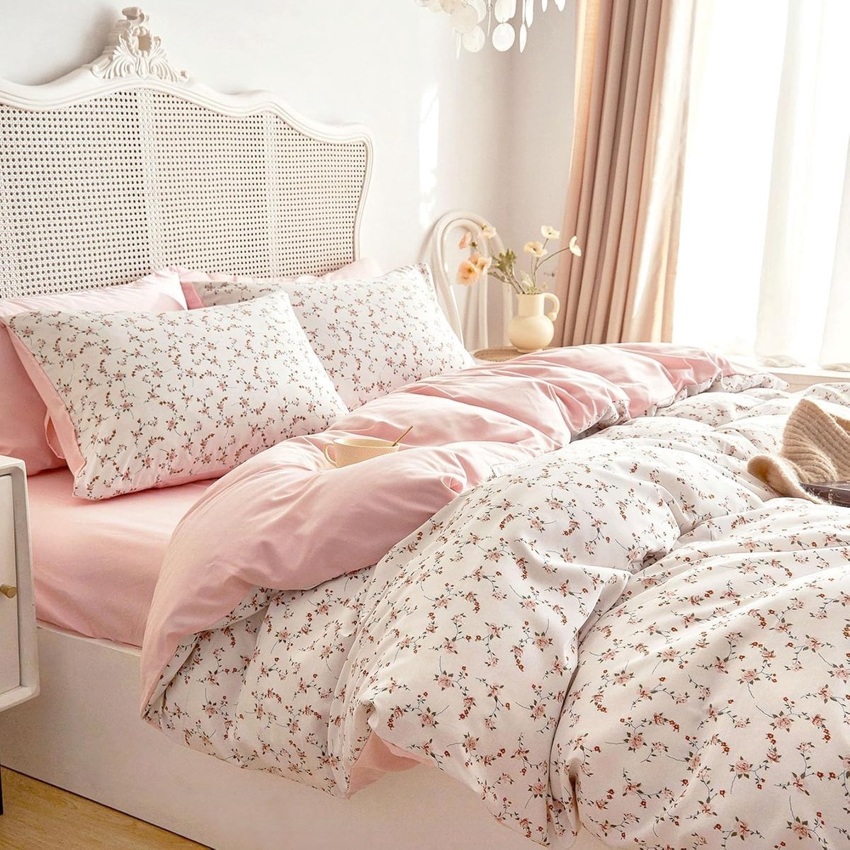 Omgoods - Reversible Dekbedovertrekset 200 x 220 cm met Bloemenpatroon