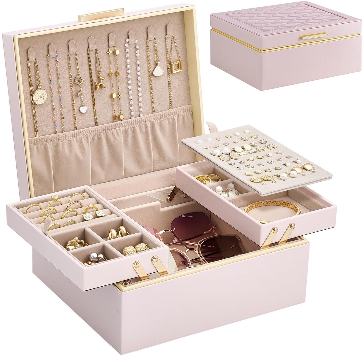 Omgoods - 2-Lagen Sieraden Organizer - Grote Opbergdoos voor Vrouwen en Meisjes