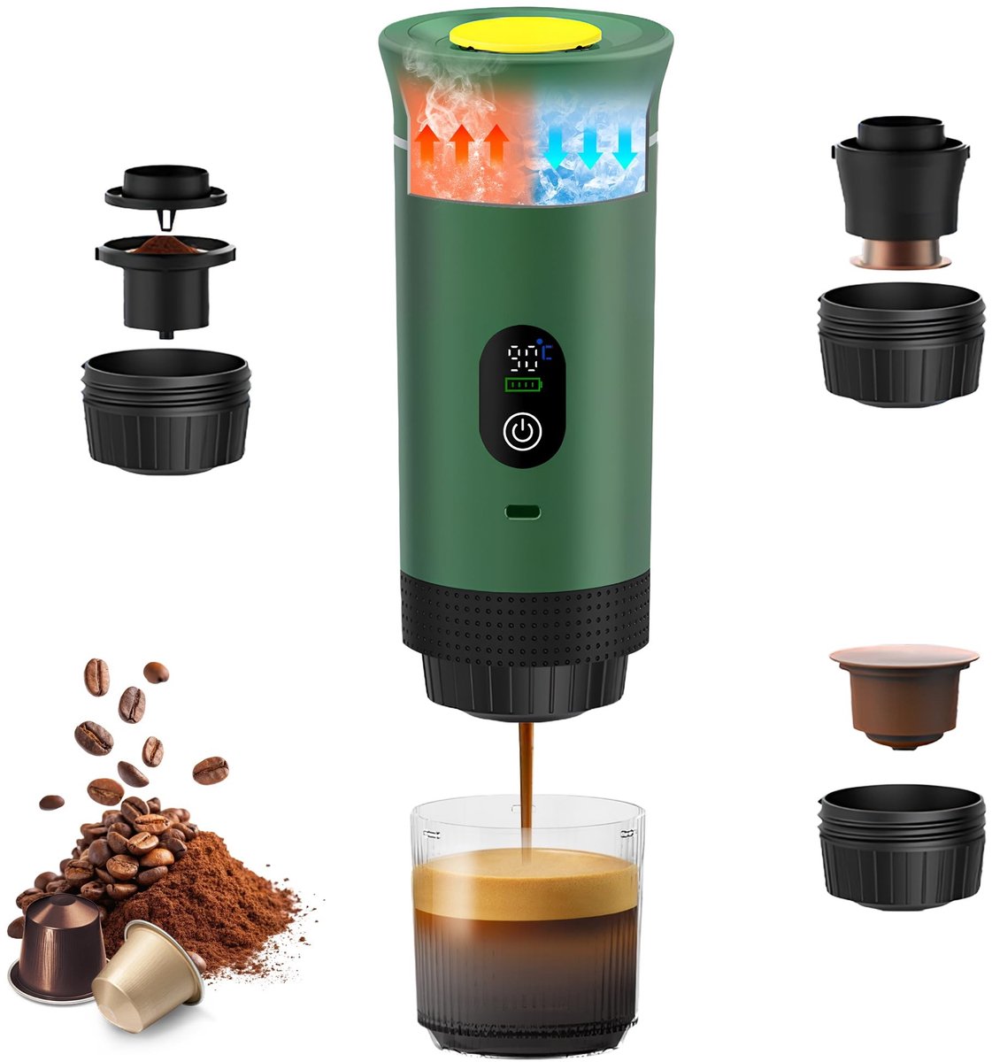 Omgoods - Draagbare Koffiemaker 3-in-1 met Digitaal Display - Espresso voor Thuis en Reizen