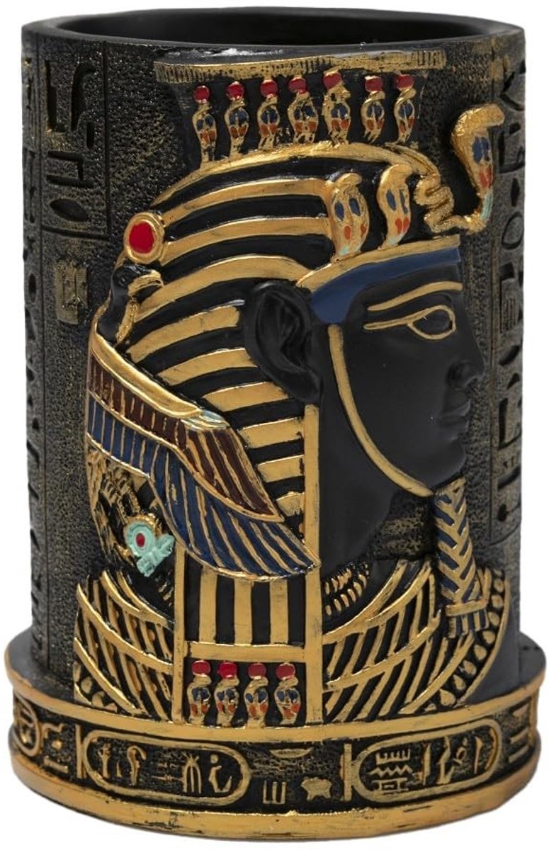 Omgoods - Pennenhouder Pharaoh Zwart - Egyptische Decoratie voor Bureau