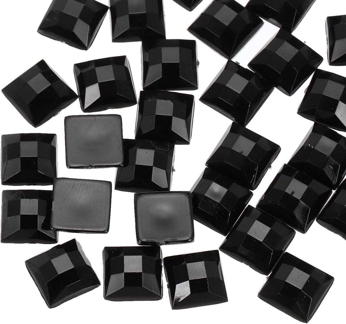 100 stuks acryl platte rugstenen, 8 mm, vierkant, kunstedelstenen, glitterstenen voor knutselen, gezichtsbeschildering, kostuumsieraden, zwart