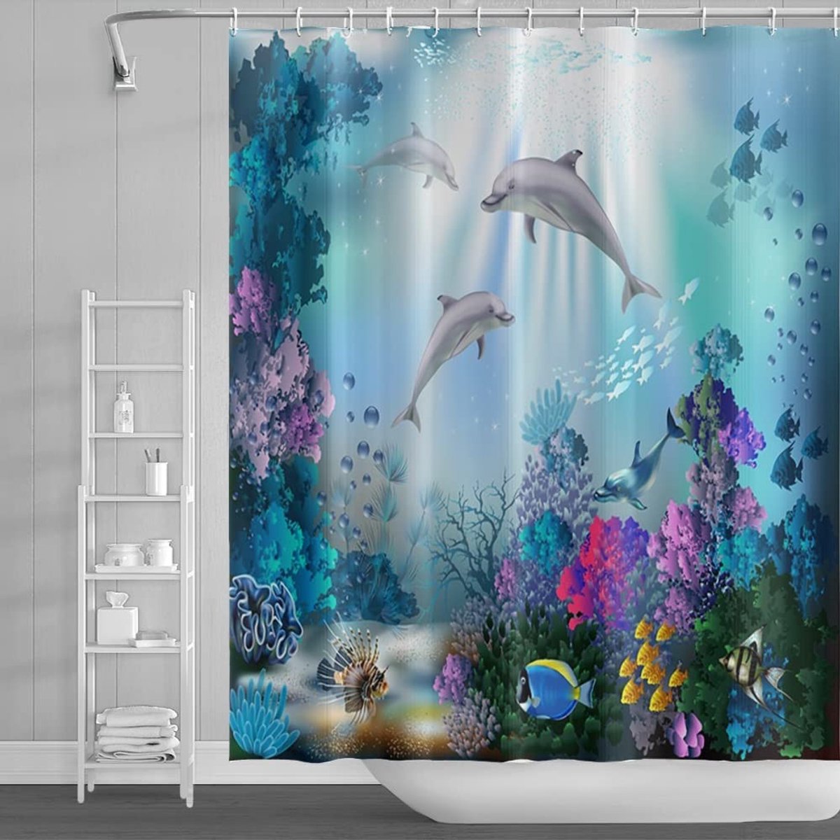 Omgoods - Tropisch Douchegordijn met Dolfijnen en Vissen 140x183cm
