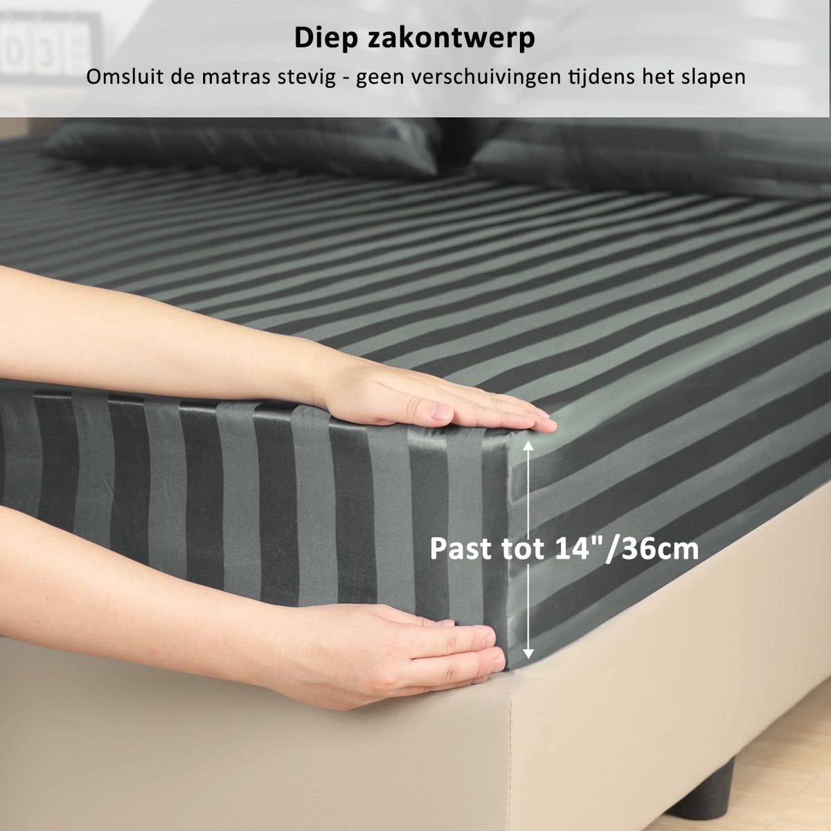 Omgoods - Lirex Satin Fitted Sheet 160 x 200 cm - Zacht Polyester met Elastische Hoeken