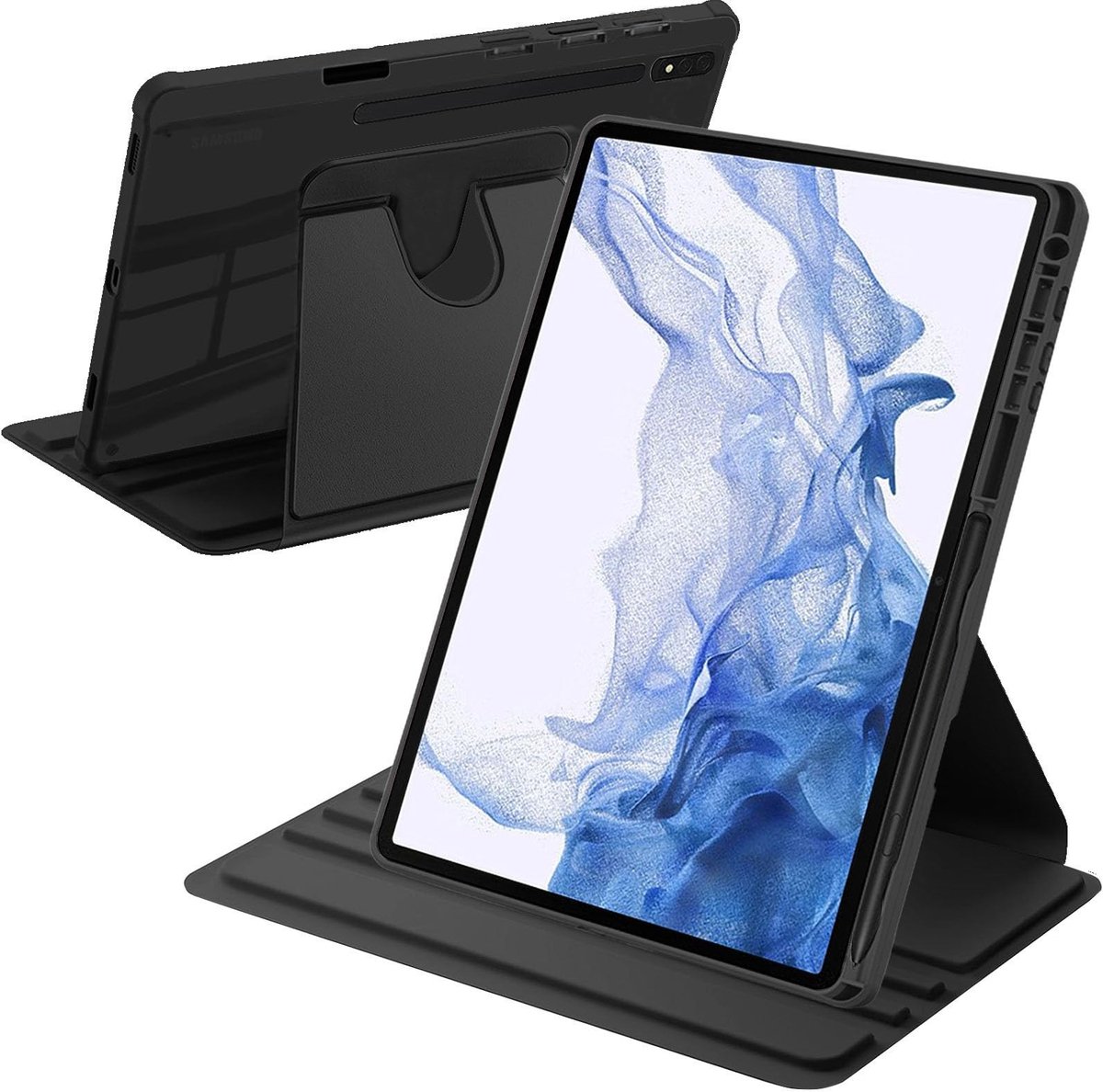Omgoods - Rotating Case voor Samsung Galaxy Tab S8 Plus/S7 FE/S7 Plus 12.4 Inch - Schokbestendig en Automatische Wake/Sleep