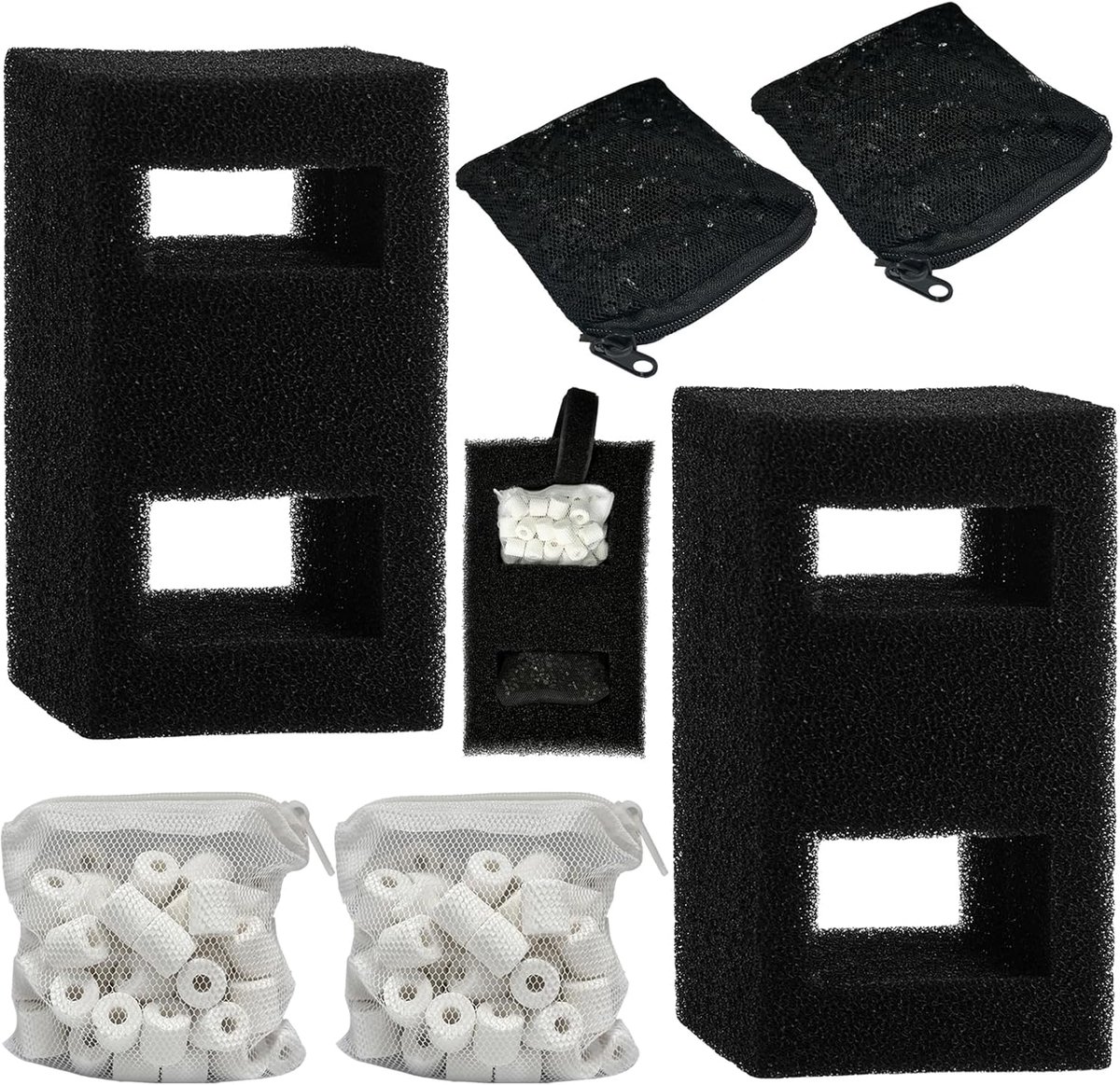 2 set aquariumfiltermedia-kits, compatibel met Fluval Flex 57L aquaria, bevat 2 koolstoffilter-navullingen, 2 schuimstof-stoffilters, 2 keramische ringen en 1 filterkabel
