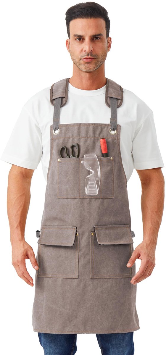 Omgoods - Canvas Werk Schort voor Mannen - Met Verstelbare Schouderbanden en Vele Pocket