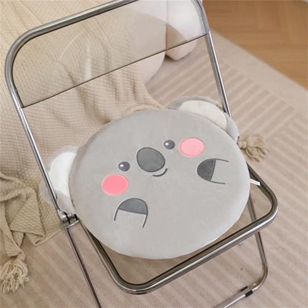 Omgoods - Memory Foam Stoelkussen - Rond Kussen met Afneembare Hoes, Koala Design