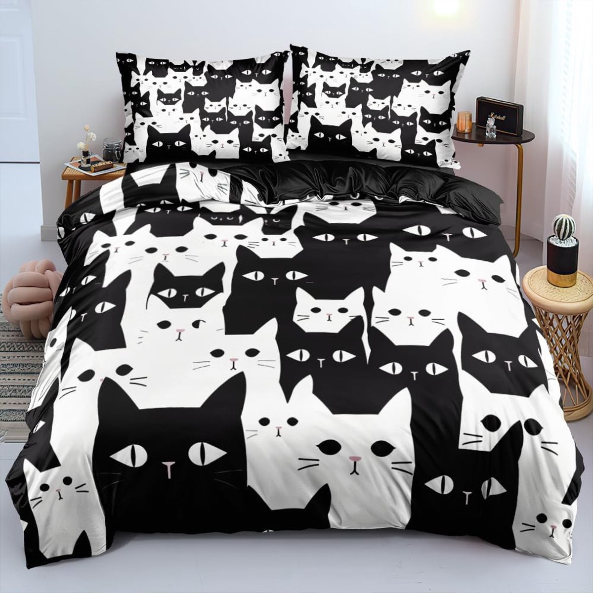 Omgoods - Halloween Dekbedovertrek Set met Katten Motief