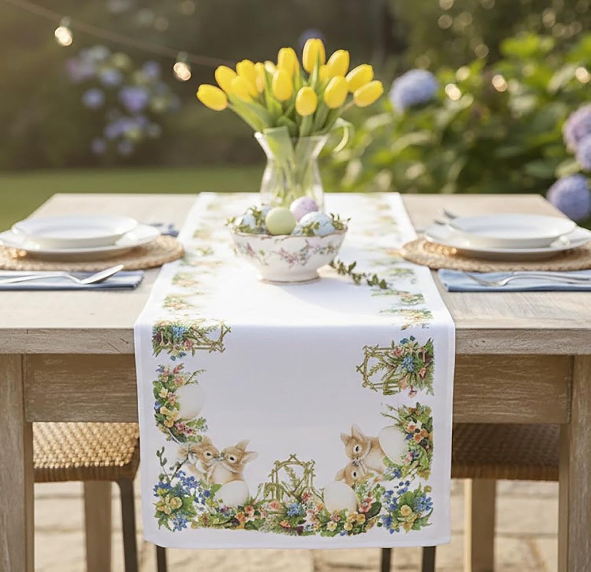Loper Pasen nostalgisch hoogwaardig drukmotief met leuk paasmotief eyecatcher in de lente Pasen (tafelloper 40x140 cm)