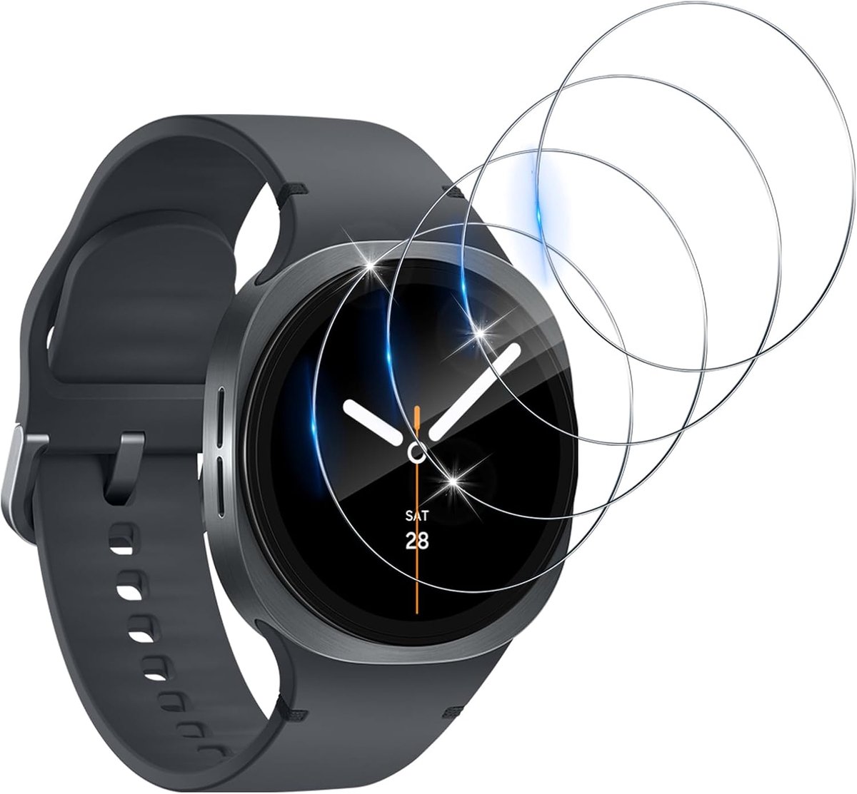 Beschermfolie compatibel met Samsung Galaxy Watch 8 Watch8 44 mm, voor pantserglas, 4 stuks, luchtbelvrije HD anti-kras displaybeschermfolie, waterdicht, hardheidsgraad 9H, displaybescherming